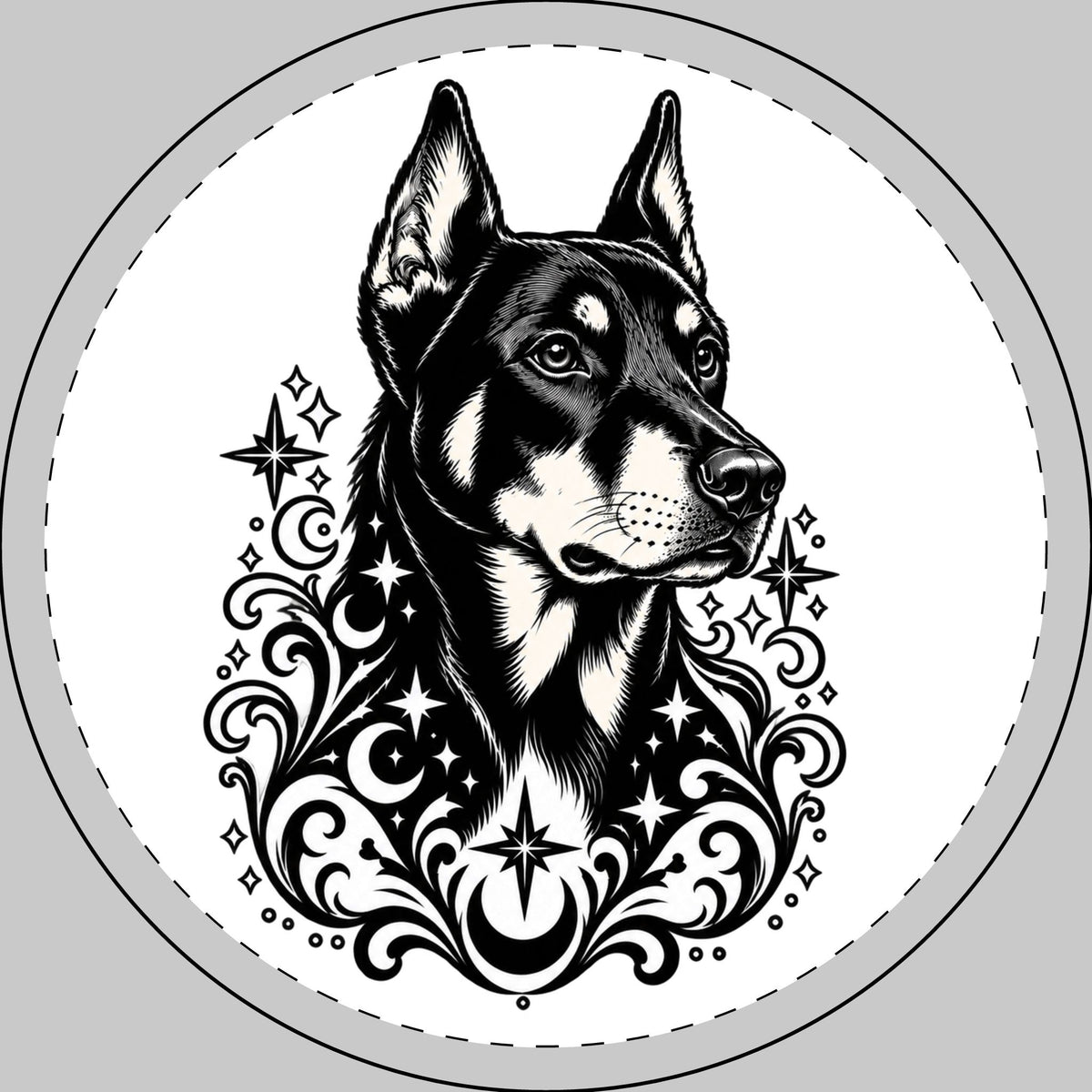 Mystical Beauceron CE Round Car Magnet — Boho Dog Face Sticker