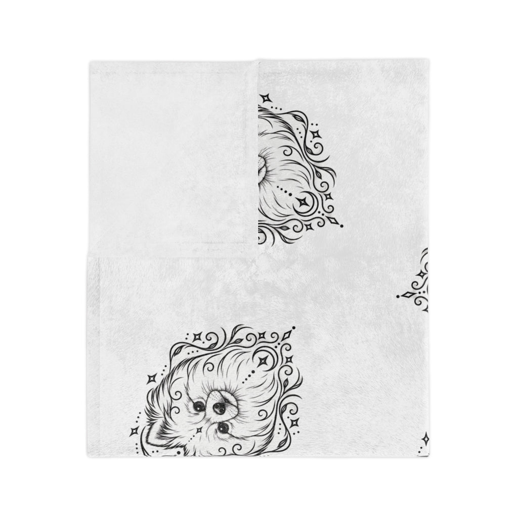 Mystical Pomeranian Minimalist Velveteen Microfiber Blanket — Soft Neutral Pet Portrait Throw