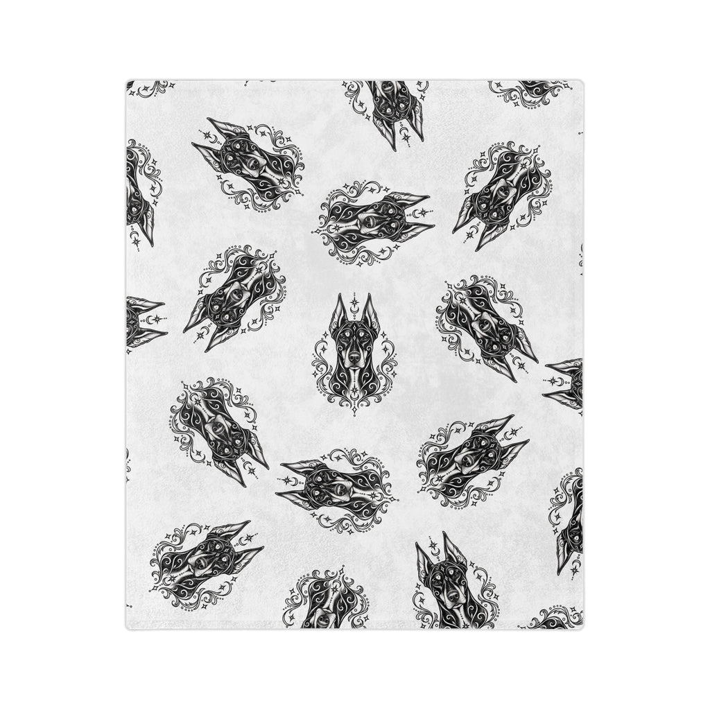 Mystical Doberman Pinscher Minimalist Velveteen Microfiber Blanket — Soft Neutral Pet Portrait Throw