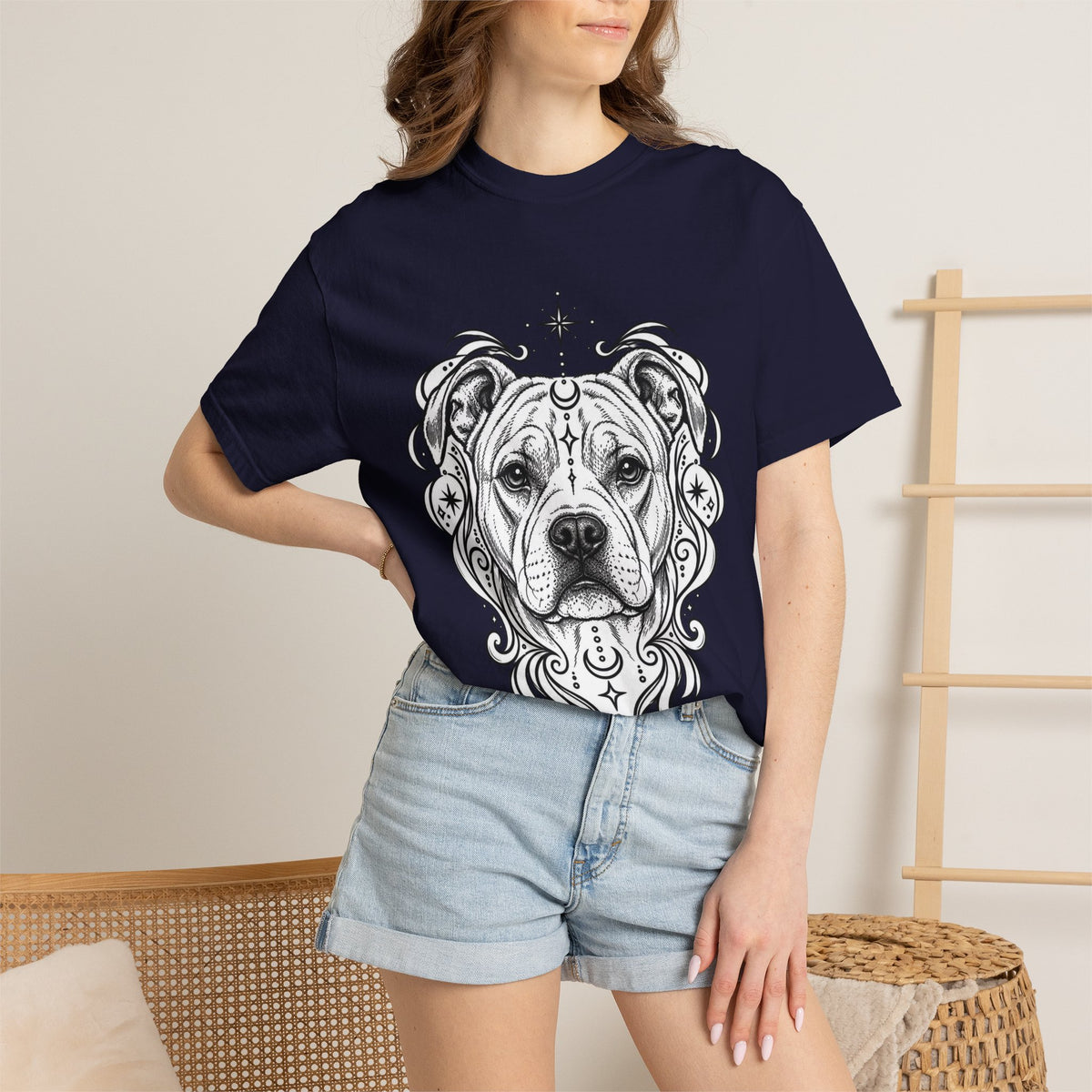 Mystical American Staffordshire Terrier Line Art T-Shirt — Minimal Dog Portrait Tee