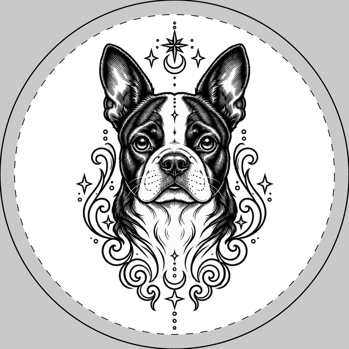 Mystical Boston Terrier Round Car Magnet — Boho Dog Face Sticker