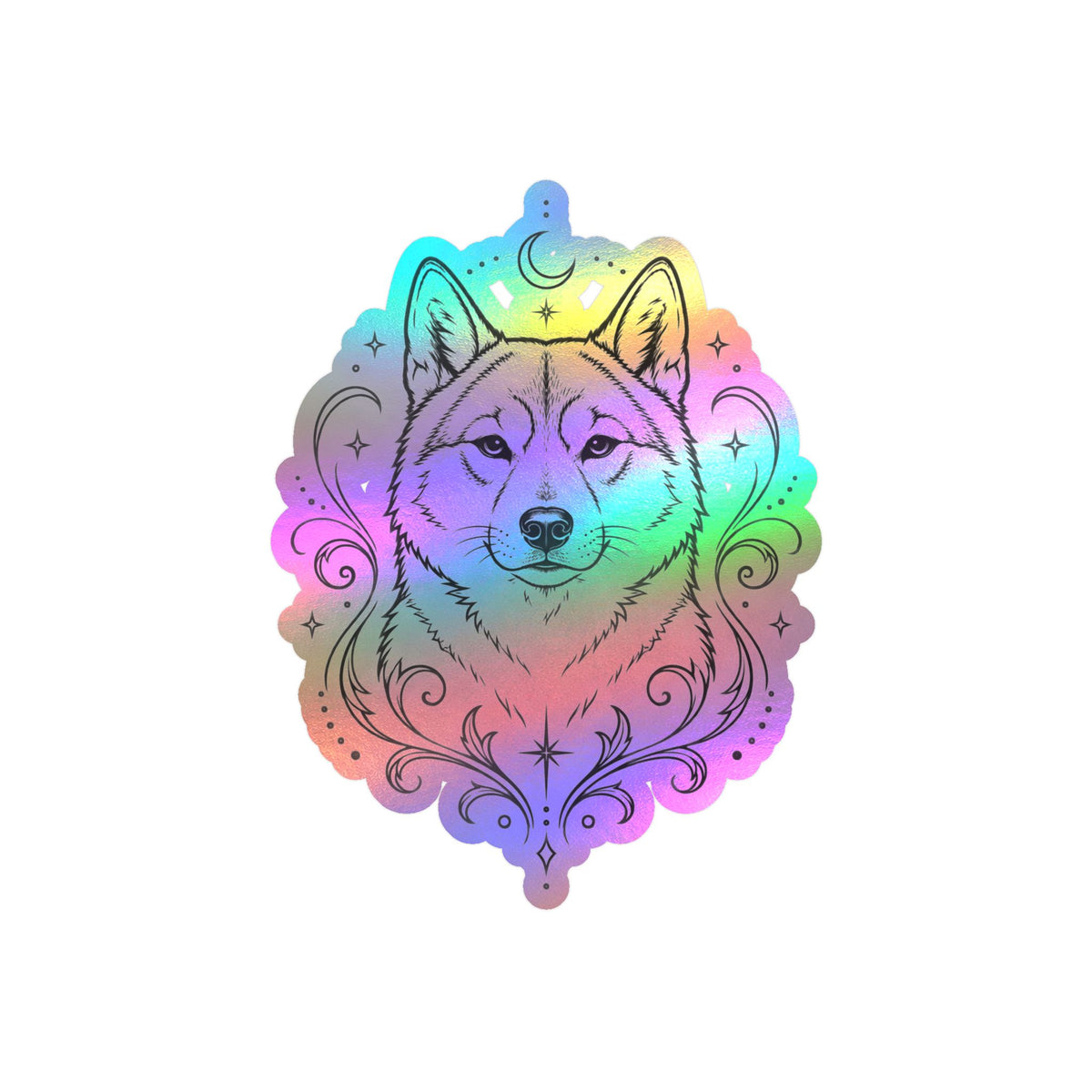 Mystical Shikoku Line Art Kiss-Cut Vinyl Sticker — Decorative Dog Portrait Decal