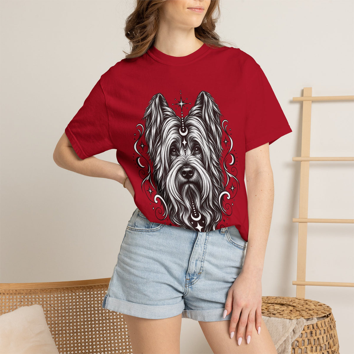 Mystical Briard Line Art T-Shirt — Minimal Dog Portrait Tee
