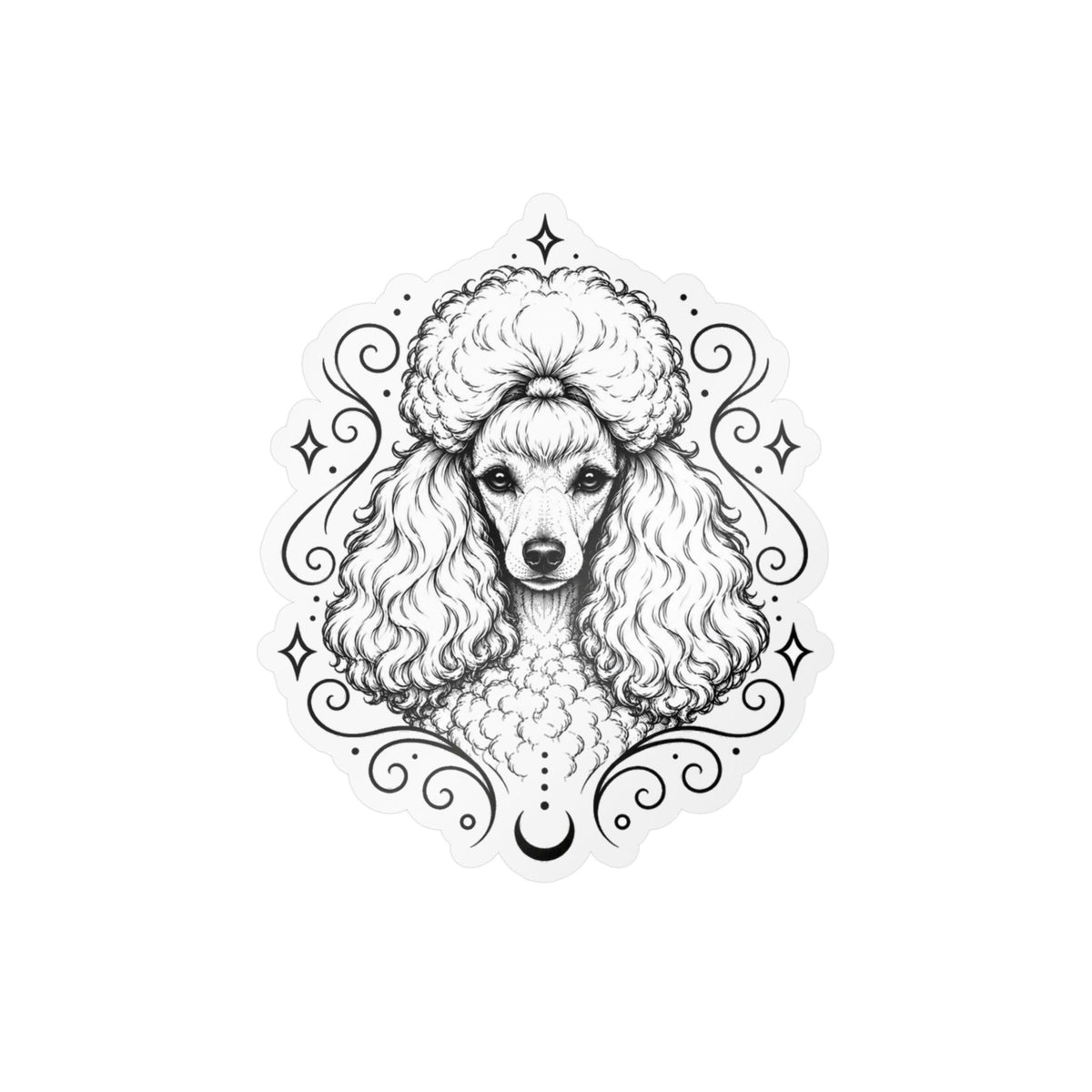 Mystical Toy Poodle Line Art Kiss-Cut Vinyl Sticker — Decorative Dog Portrait Decal
