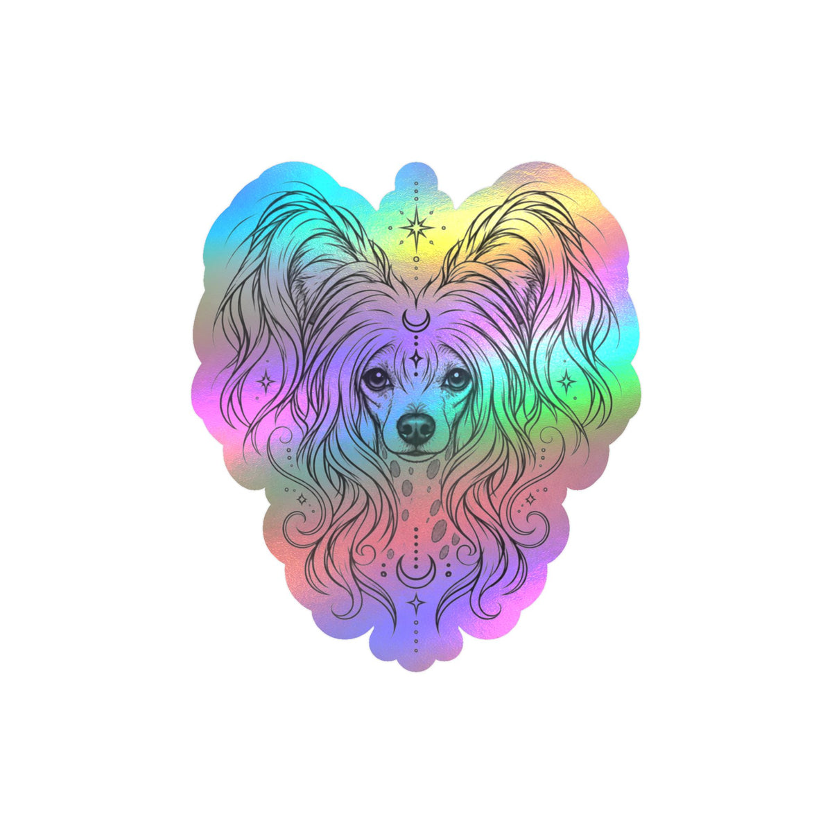 Mystical Chinese Crested Line Art Kiss-Cut Vinyl Sticker — Decorative Dog Portrait Decal