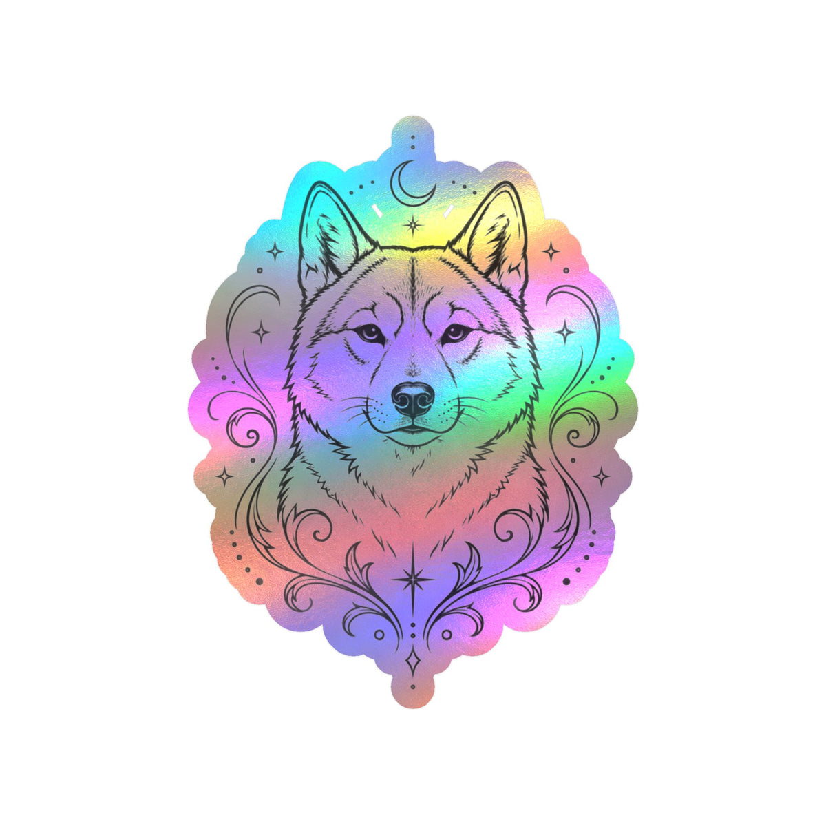 Mystical Shikoku Line Art Kiss-Cut Vinyl Sticker — Decorative Dog Portrait Decal