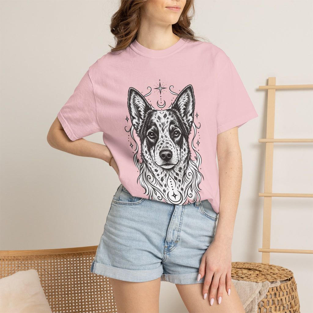 Mystical Australian Cattle Dog Line Art T-Shirt — Minimal Dog Portrait Tee
