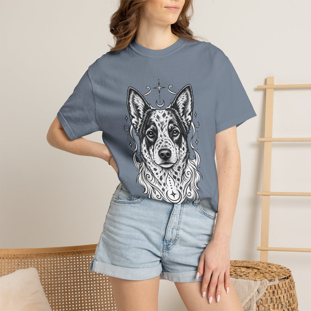 Mystical Australian Cattle Dog Line Art T-Shirt — Minimal Dog Portrait Tee