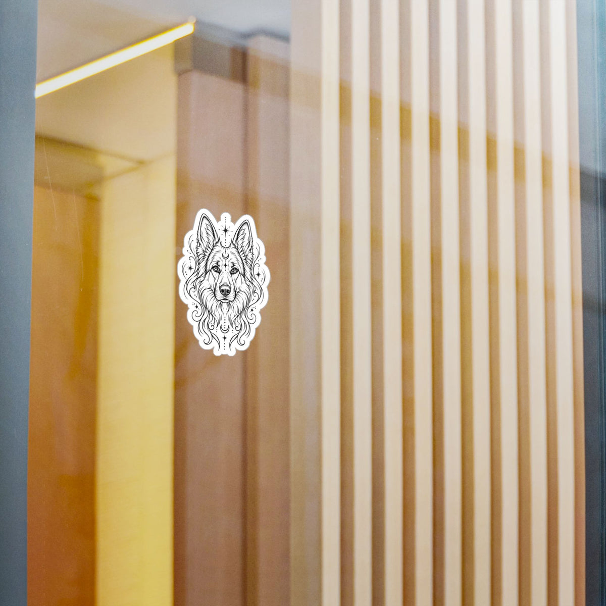 Mystical White Swiss Shepherd Line Art Kiss-Cut Vinyl Sticker — Decorative Dog Portrait Decal