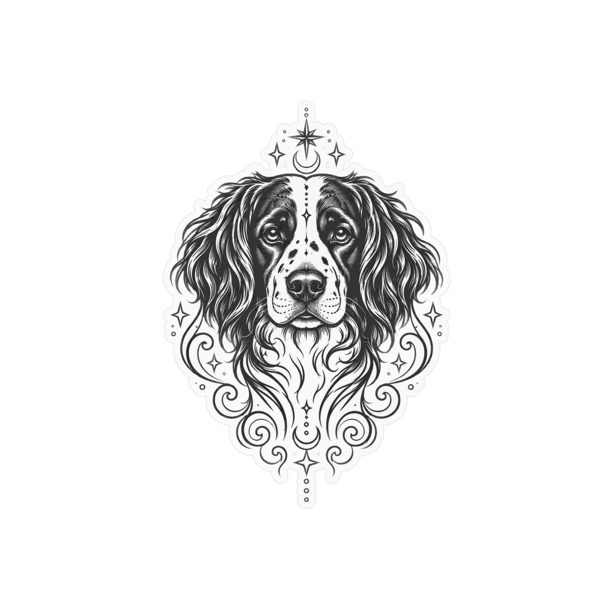 Mystical Stabyhoun Line Art Kiss-Cut Vinyl Sticker — Decorative Dog Portrait Decal