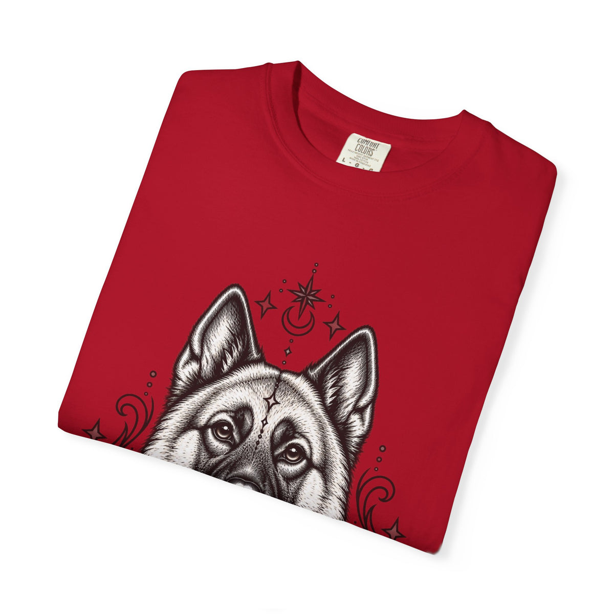 Mystical Norwegian Elkhound Line Art T-Shirt — Minimal Dog Portrait Tee