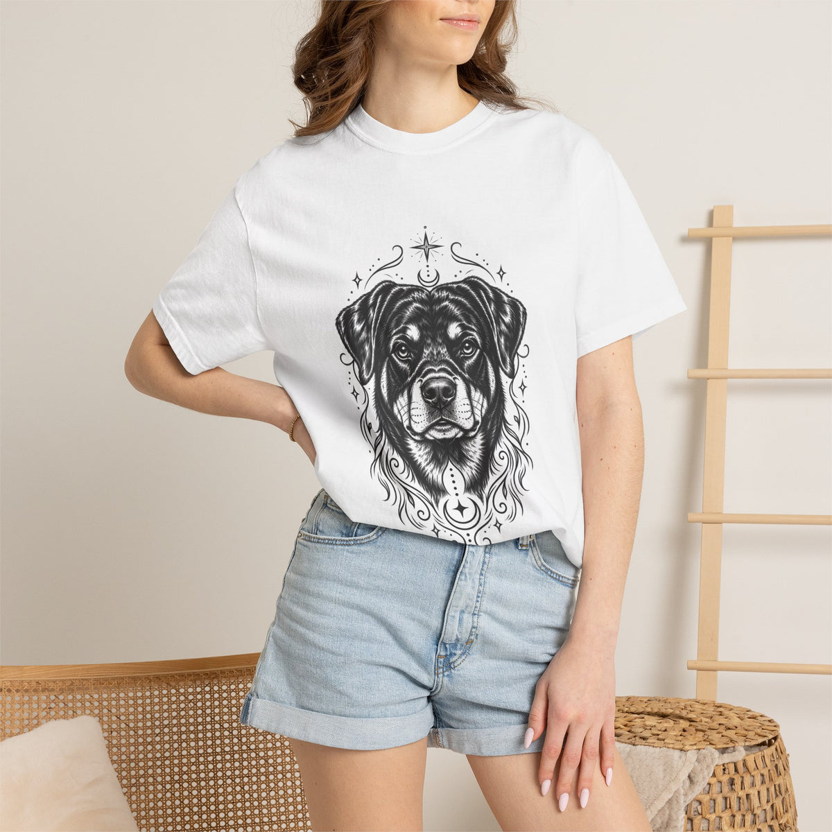 Mystical Rottweiler Line Art T-Shirt — Minimal Dog Portrait Tee