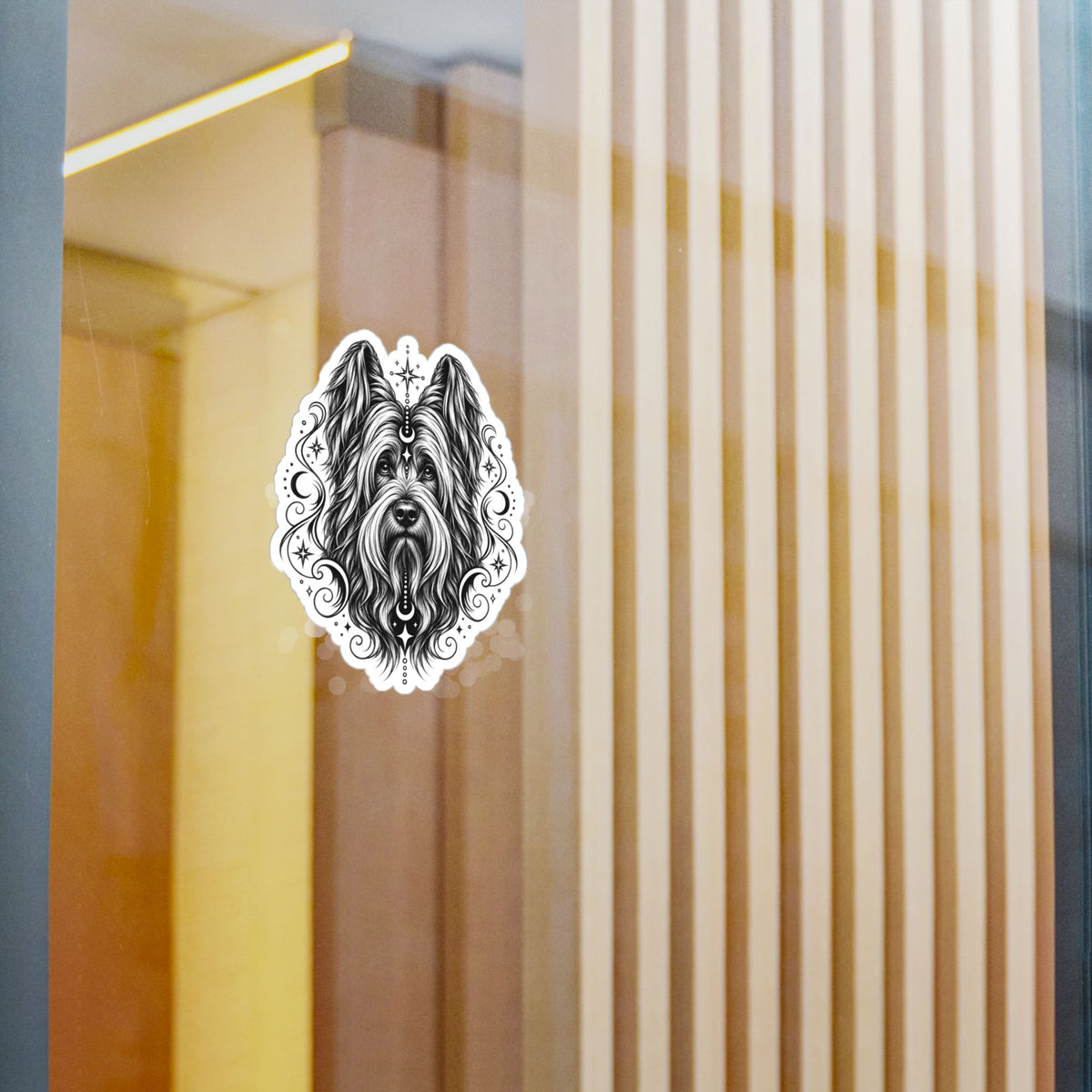 Mystical Briard Line Art Kiss-Cut Vinyl Sticker — Decorative Dog Portrait Decal