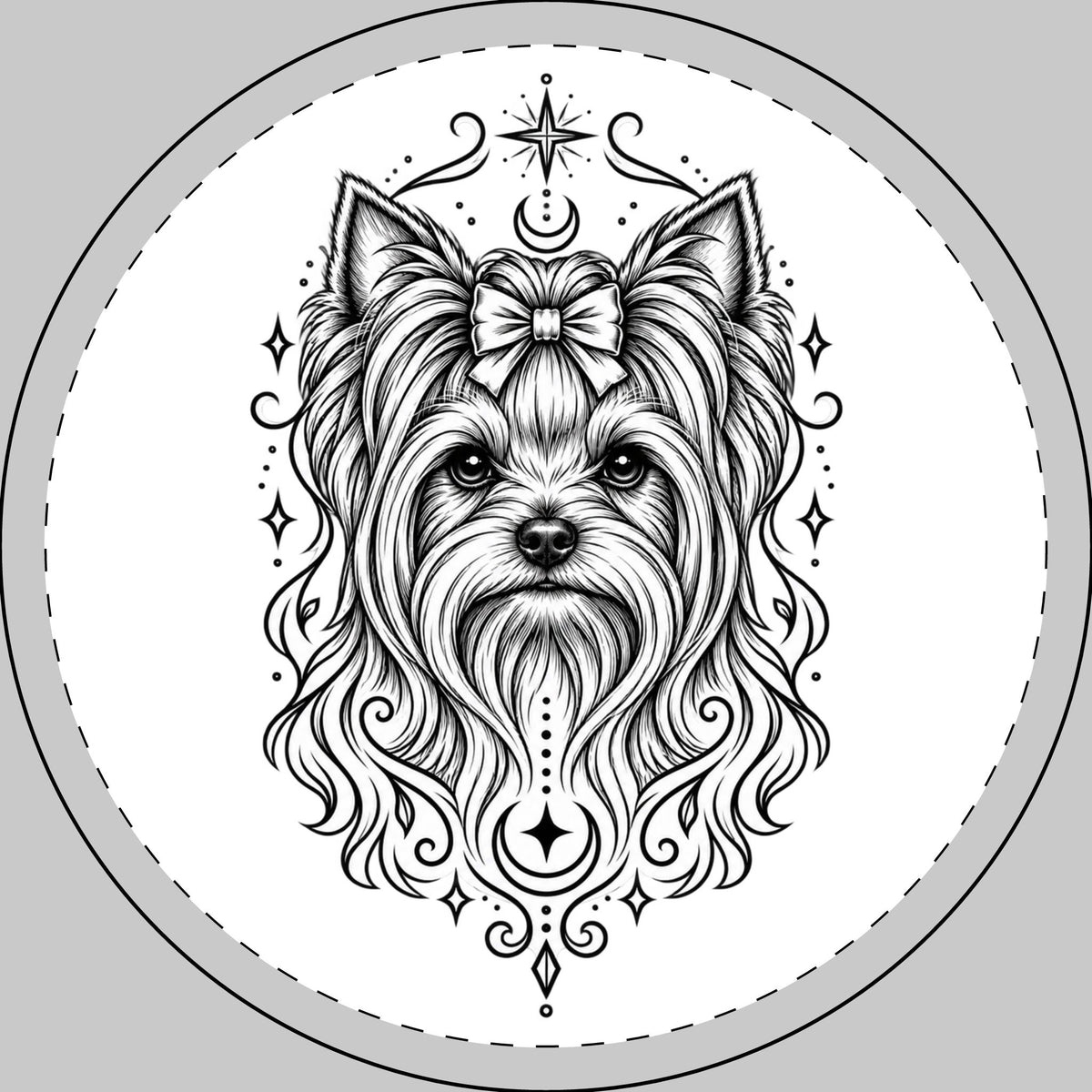 Mystical Yorkshire Terrier Round Car Magnet — Boho Dog Face Sticker