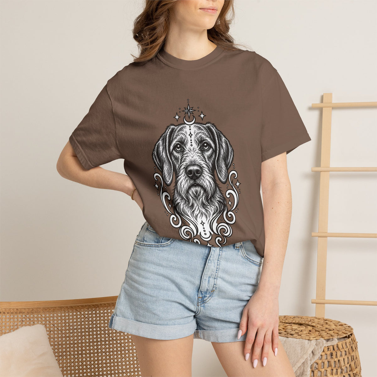 Mystical Wiredhaired Vizsla Line Art T-Shirt — Minimal Dog Portrait Tee