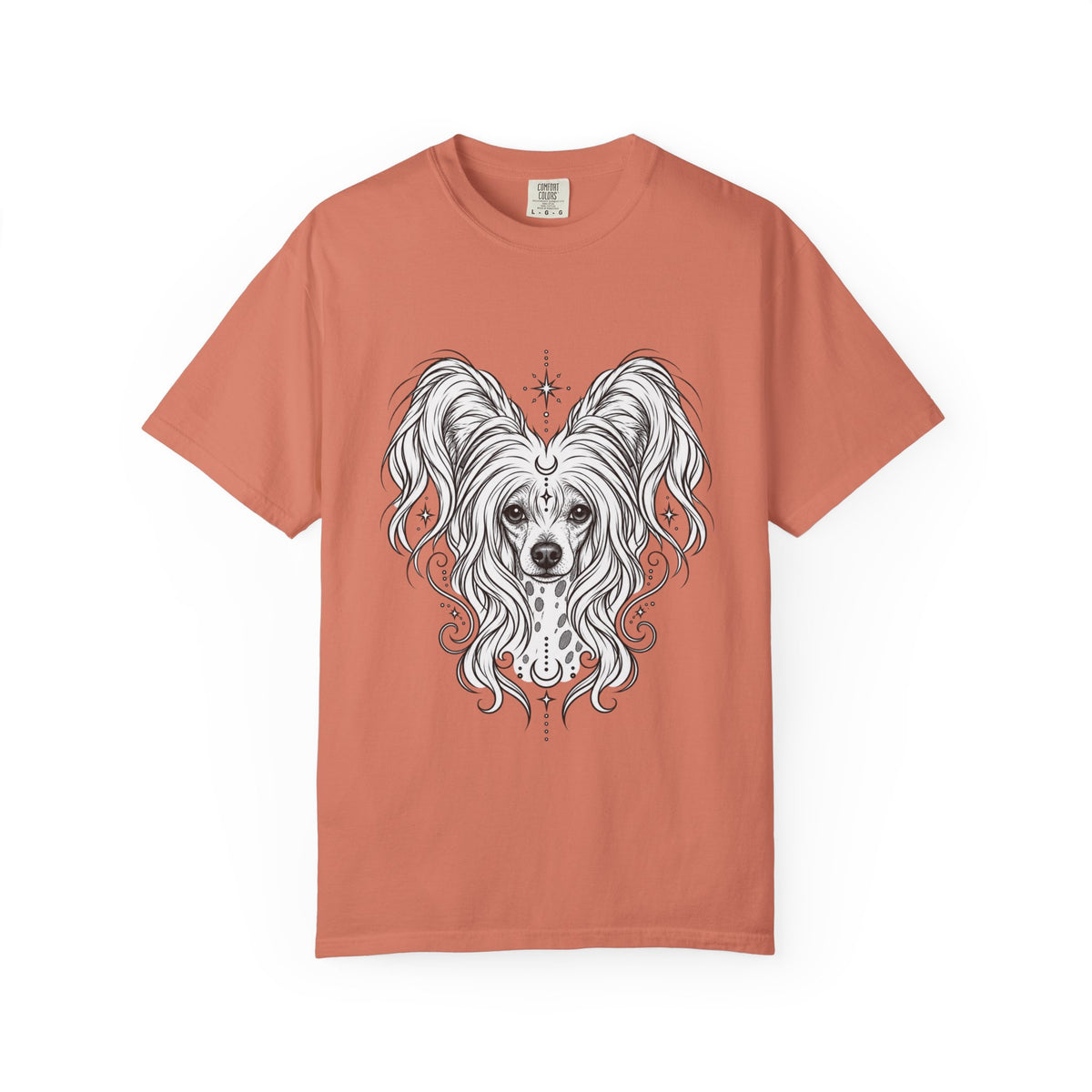 Mystical Chinese Crested Line Art T-Shirt — Minimal Dog Portrait Tee