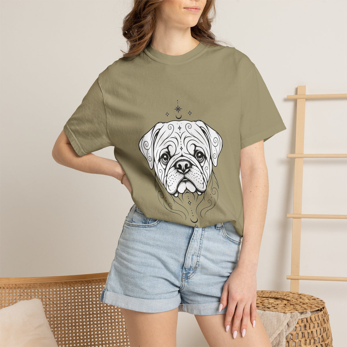 Mystical Pug Line Art T-Shirt — Minimal Dog Portrait Tee