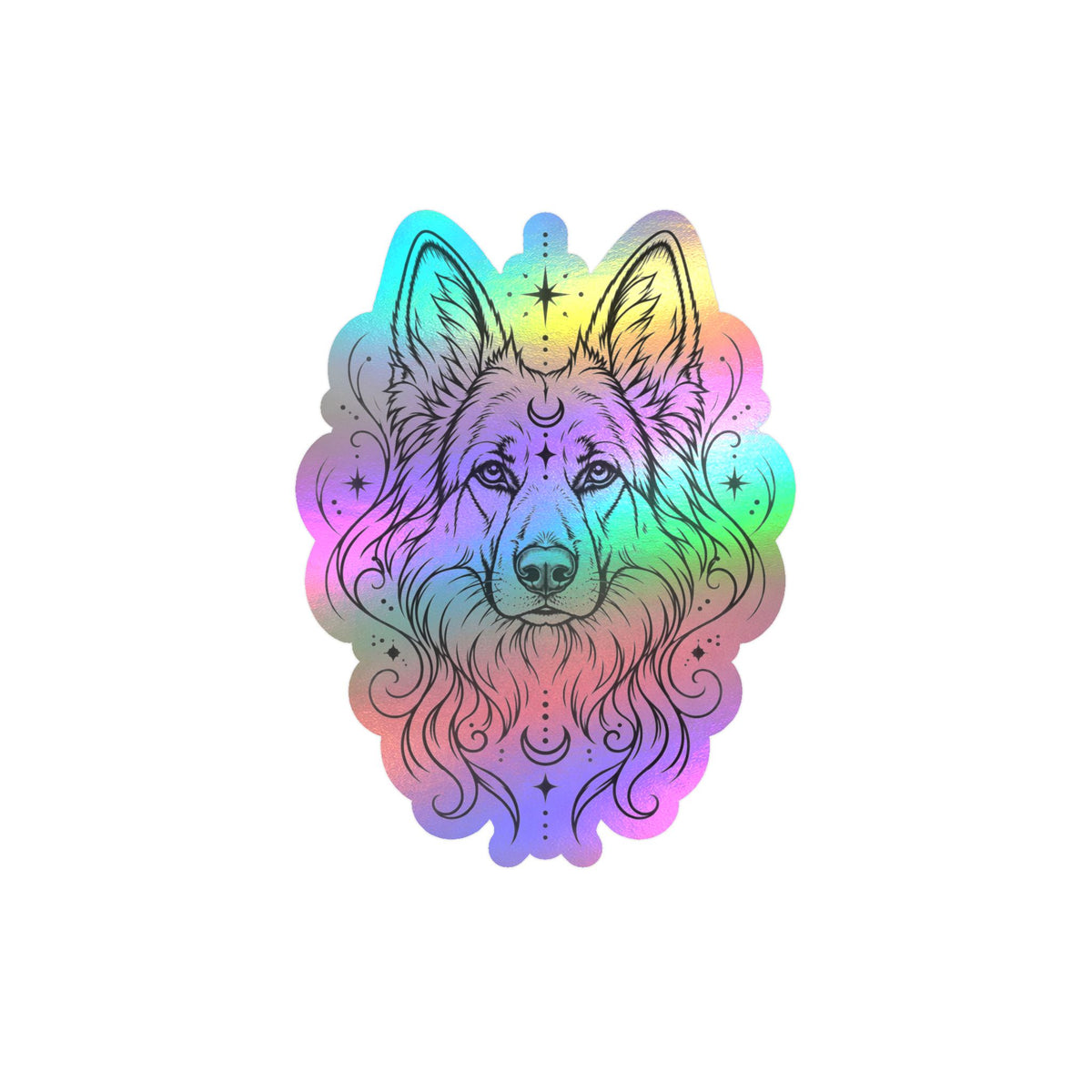Mystical White Swiss Shepherd Line Art Kiss-Cut Vinyl Sticker — Decorative Dog Portrait Decal