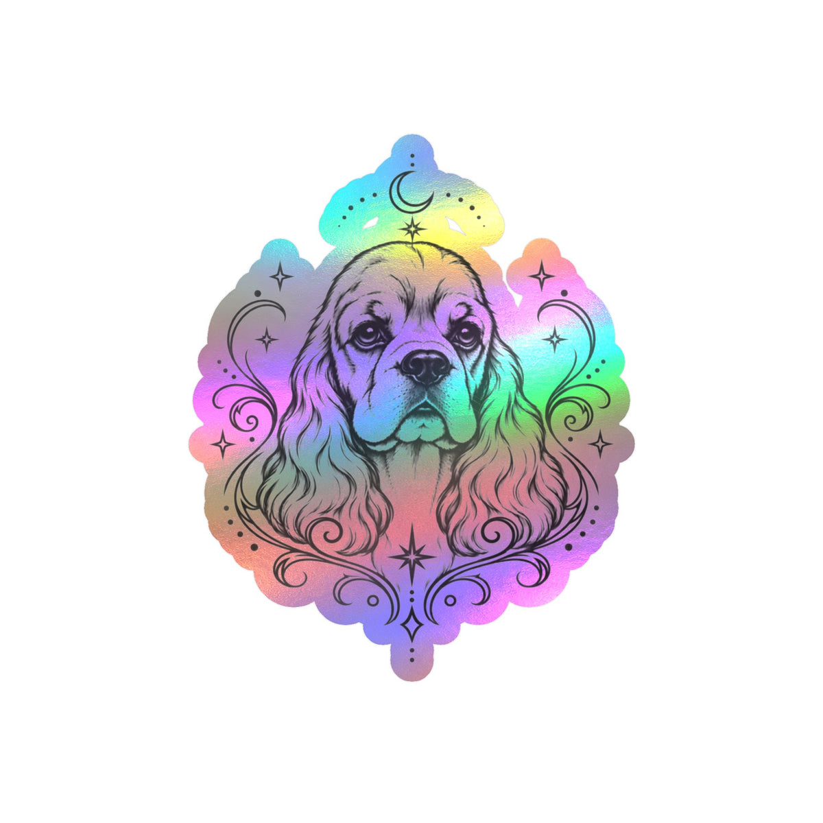 Mystical American Cocker Spaniel Line Art Kiss-Cut Vinyl Sticker — Decorative Dog Portrait Decal