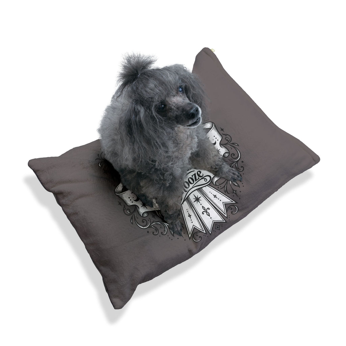 Best in Snooze Pet Bed — Plush Gray Dog & Cat Cushion with Royal Crest Design