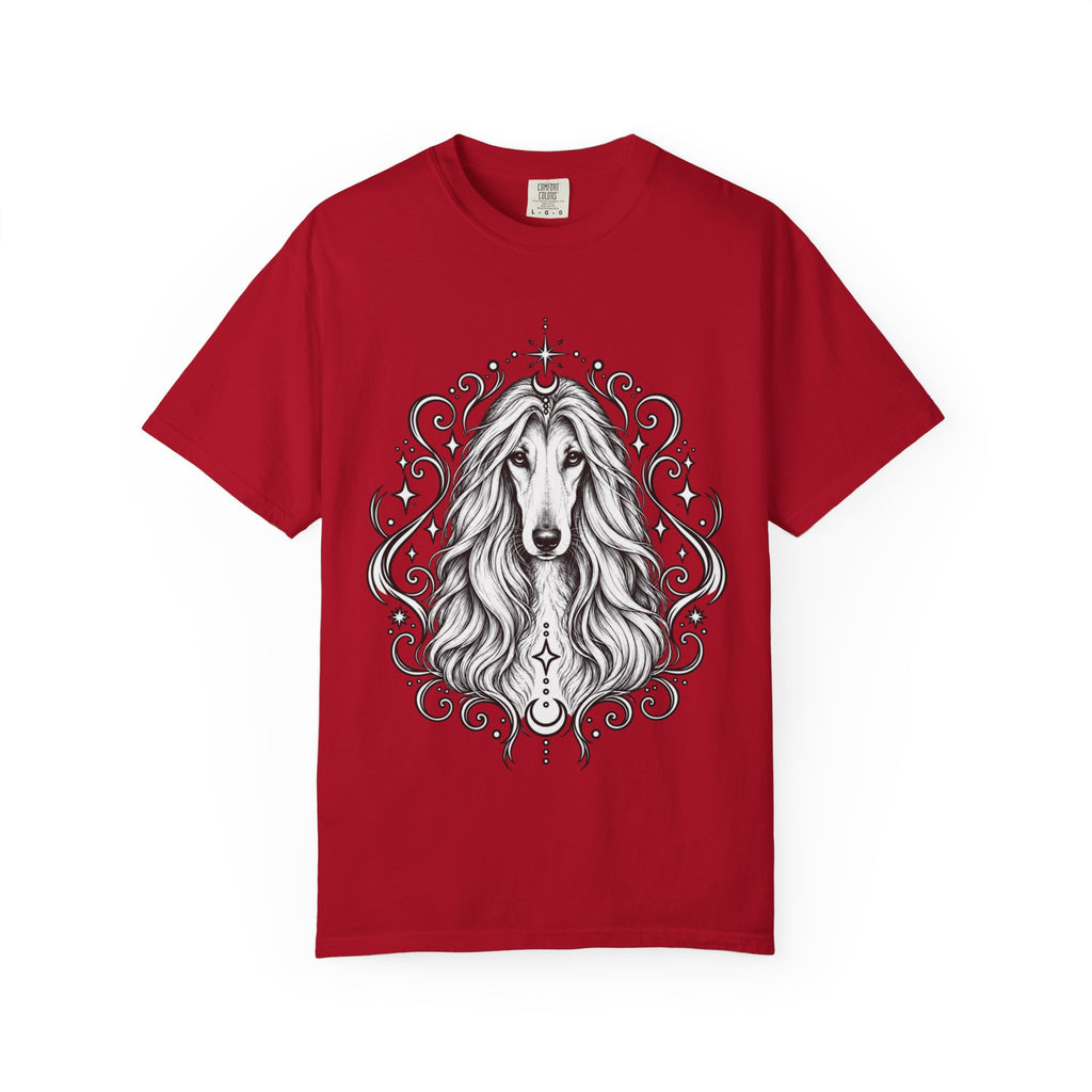 Mystical Afghan Hound Line Art T-Shirt — Minimal Dog Portrait Tee