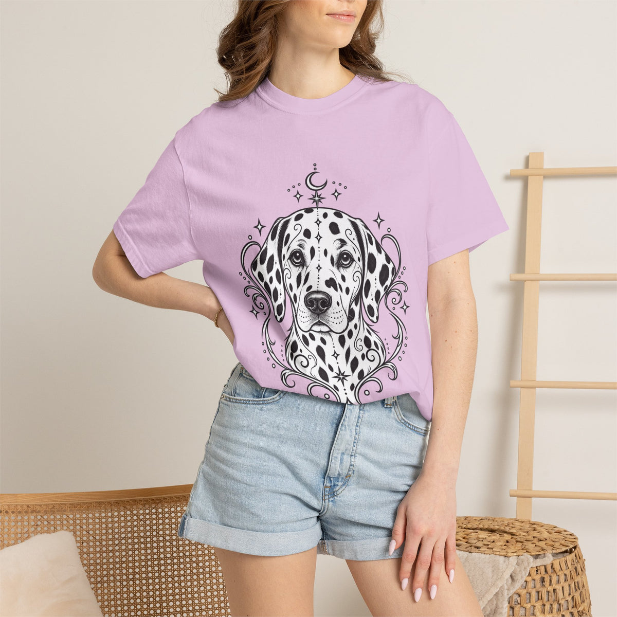 Mystical Dalmatian Line Art T-Shirt — Minimal Dog Portrait Tee
