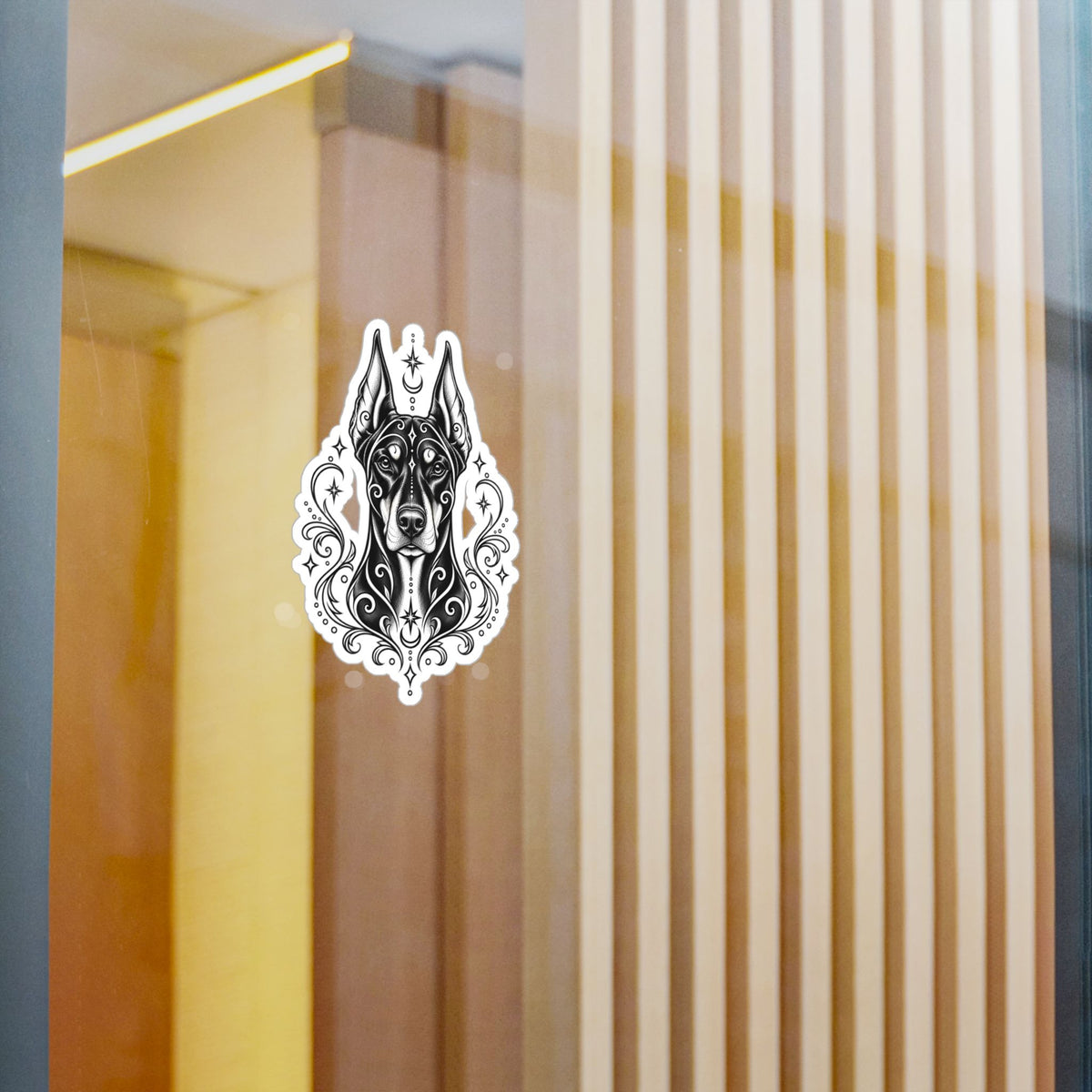 Mystical Doberman Pinscher CE Line Art Kiss-Cut Vinyl Sticker — Decorative Dog Portrait Decal