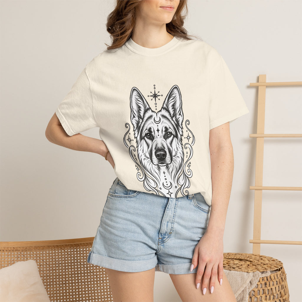 Mystical German Shepherd Line Art T-Shirt — Minimal Dog Portrait Tee