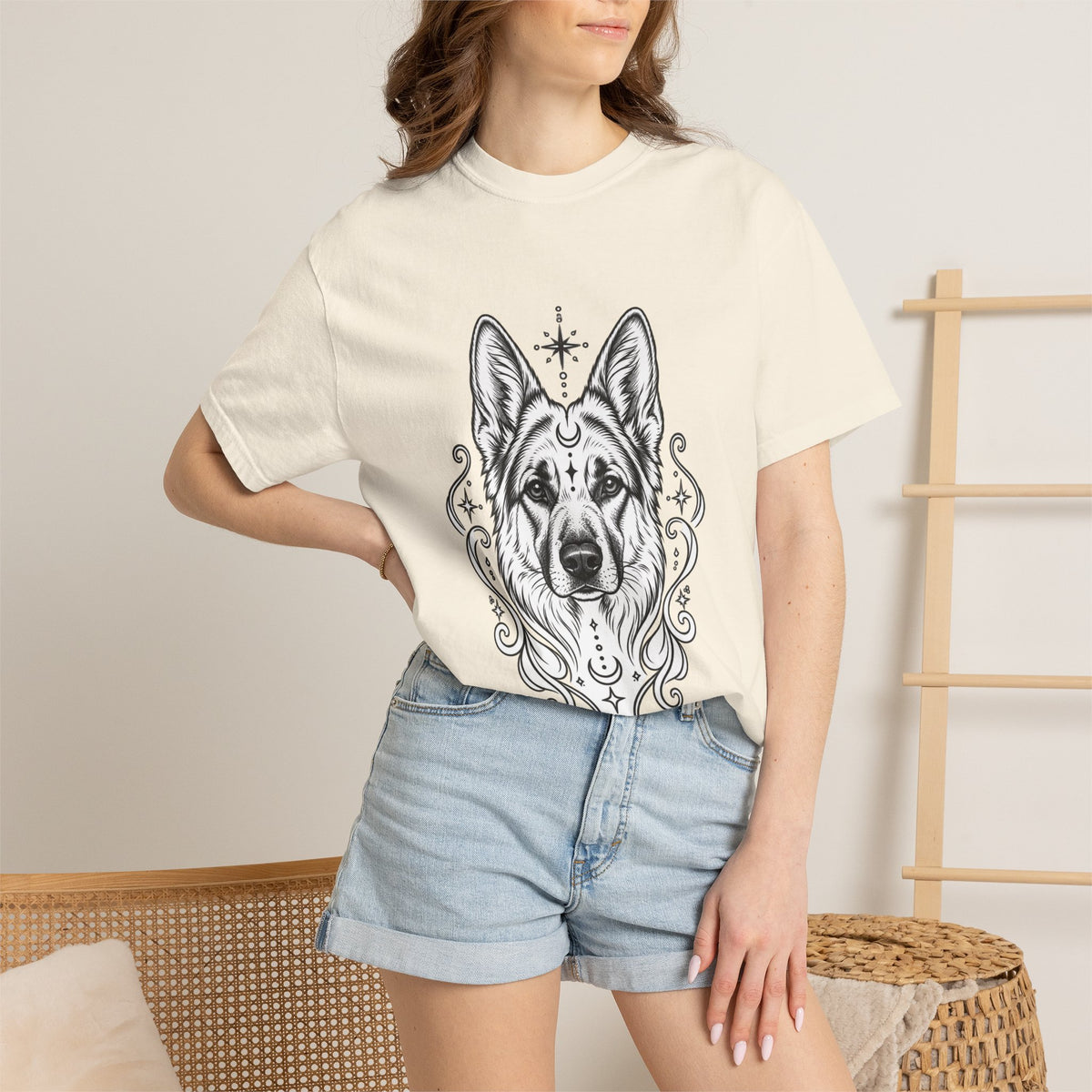 Mystical German Shepherd Line Art T-Shirt — Minimal Dog Portrait Tee