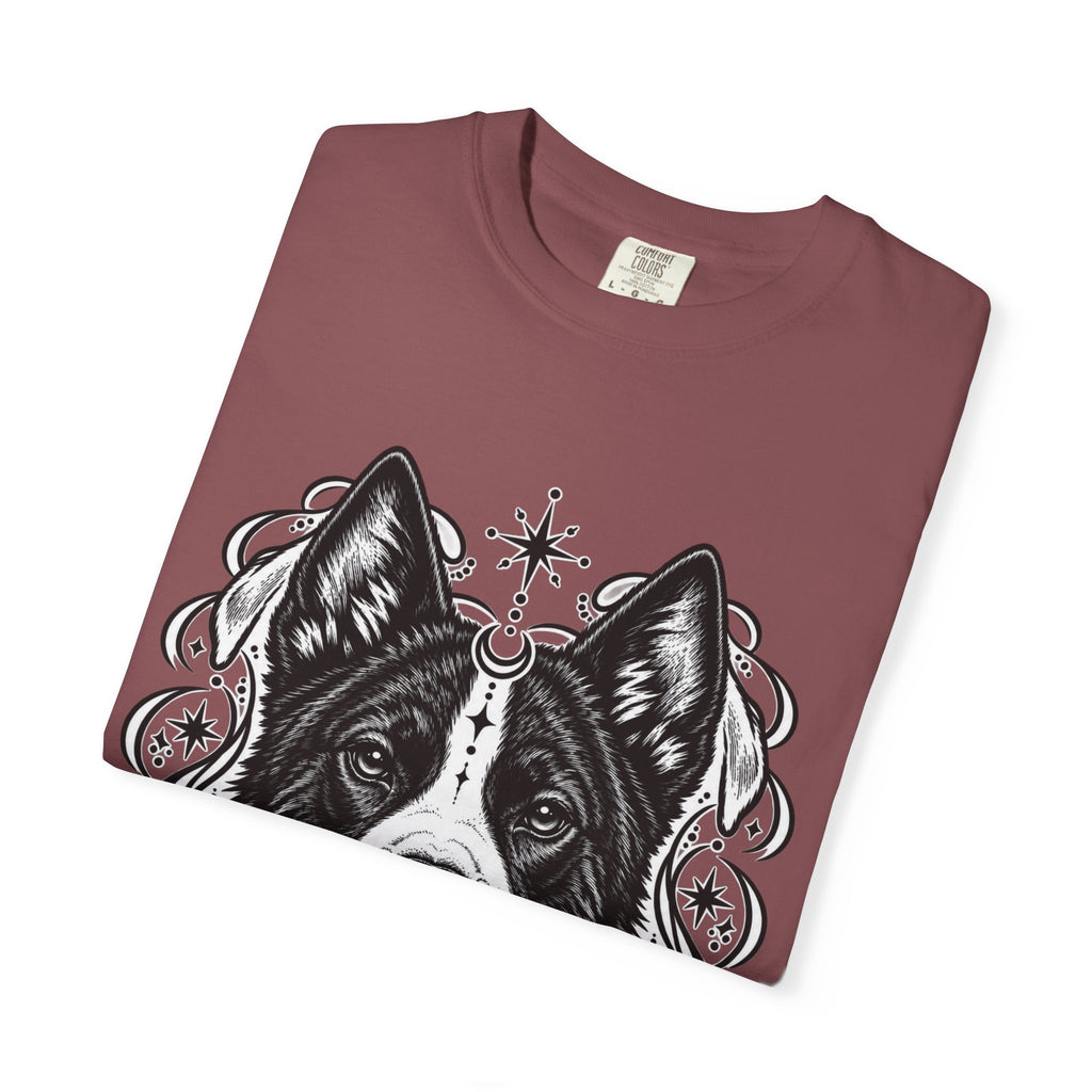 Mystical Karelian Bear Dog Line Art T-Shirt — Minimal Dog Portrait Tee