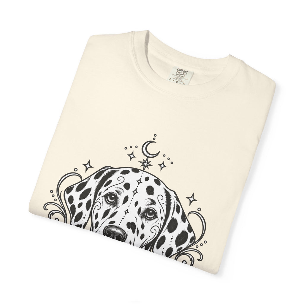 Mystical Dalmatian Line Art T-Shirt — Minimal Dog Portrait Tee