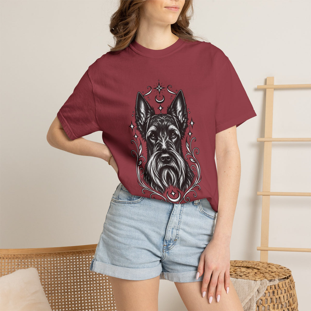 Mystical Scottish Terrier Line Art T-Shirt — Minimal Dog Portrait Tee