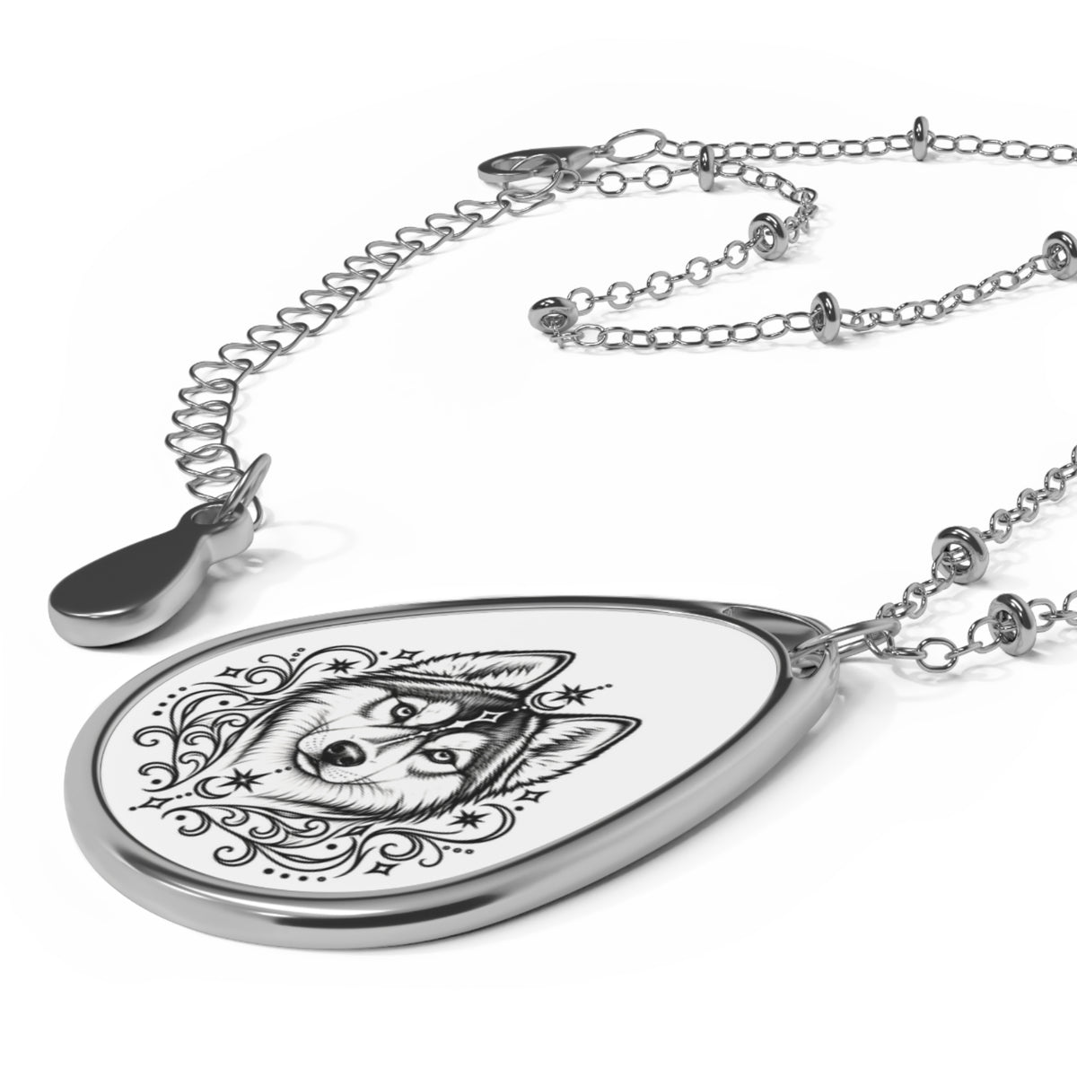 Mystical Siberian Husky Oval Necklace — Engraved Pet Memorial Pendant