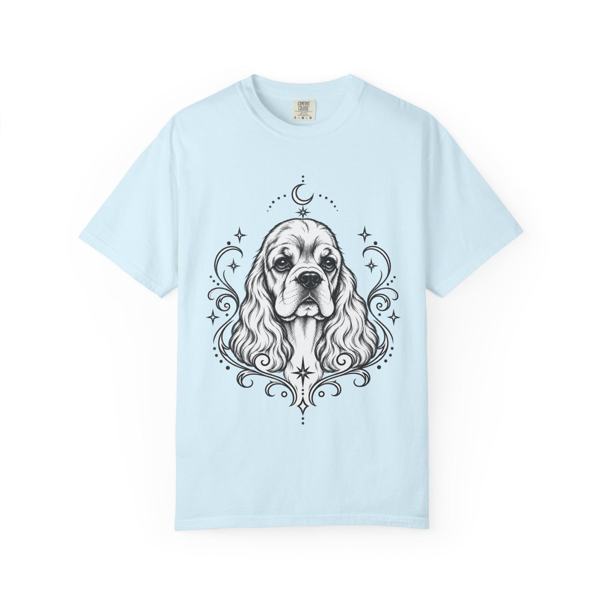 Mystical American Cocker Spaniel Line Art T-Shirt — Minimal Dog Portrait Tee