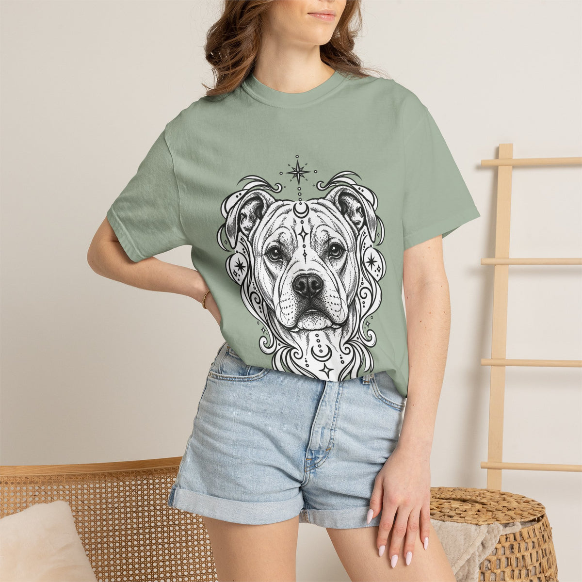 Mystical American Staffordshire Terrier Line Art T-Shirt — Minimal Dog Portrait Tee