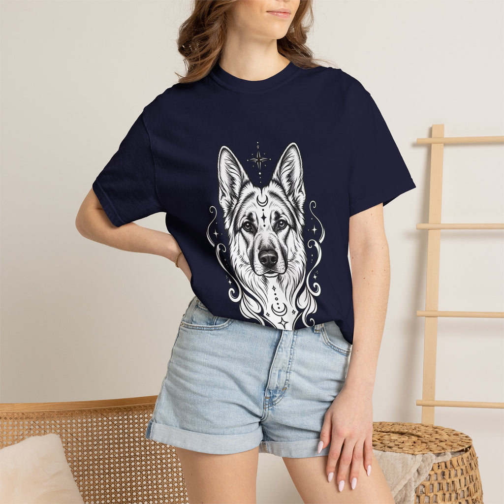 Mystical German Shepherd Line Art T-Shirt — Minimal Dog Portrait Tee
