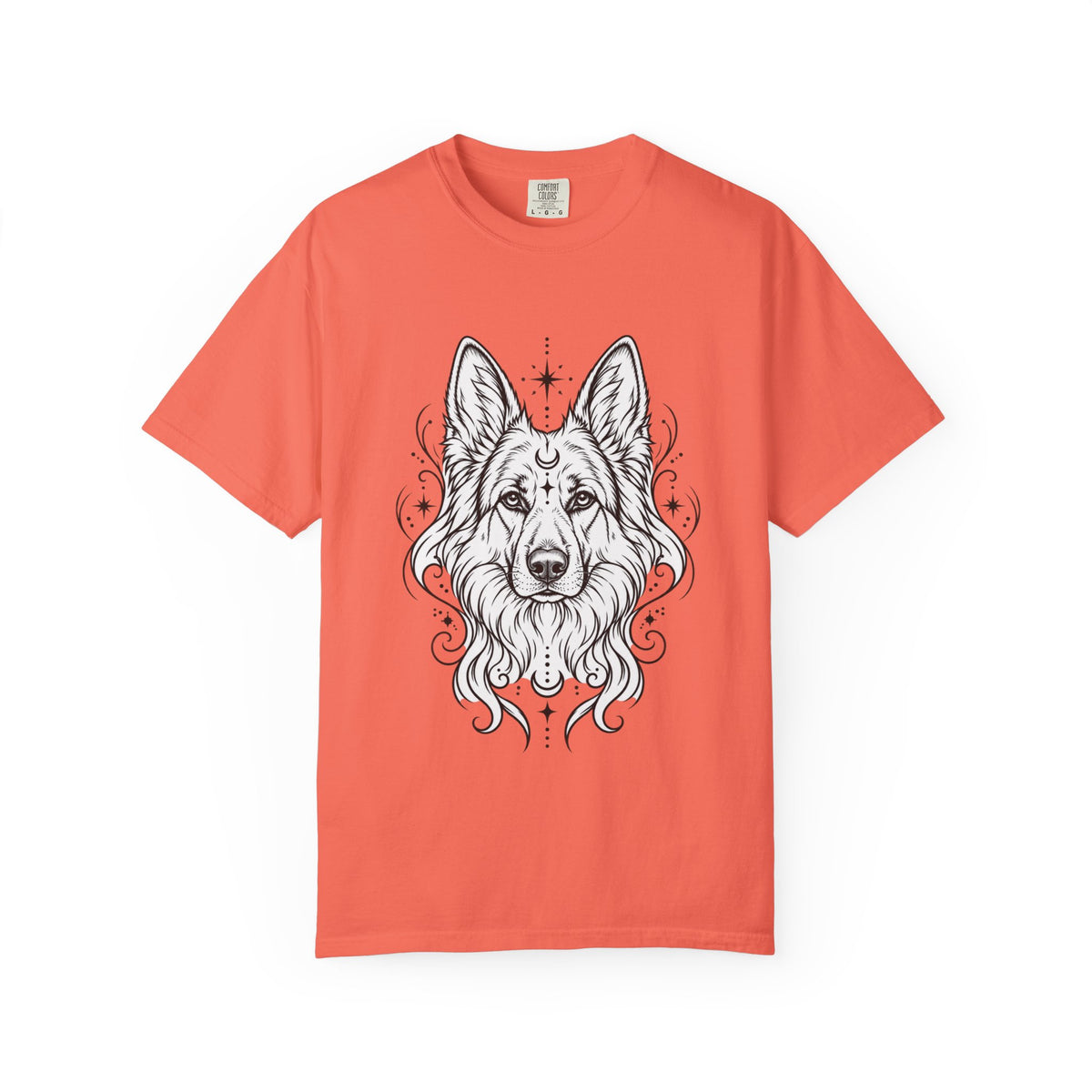 Mystical White Swiss Shepherd Line Art T-Shirt — Minimal Dog Portrait Tee