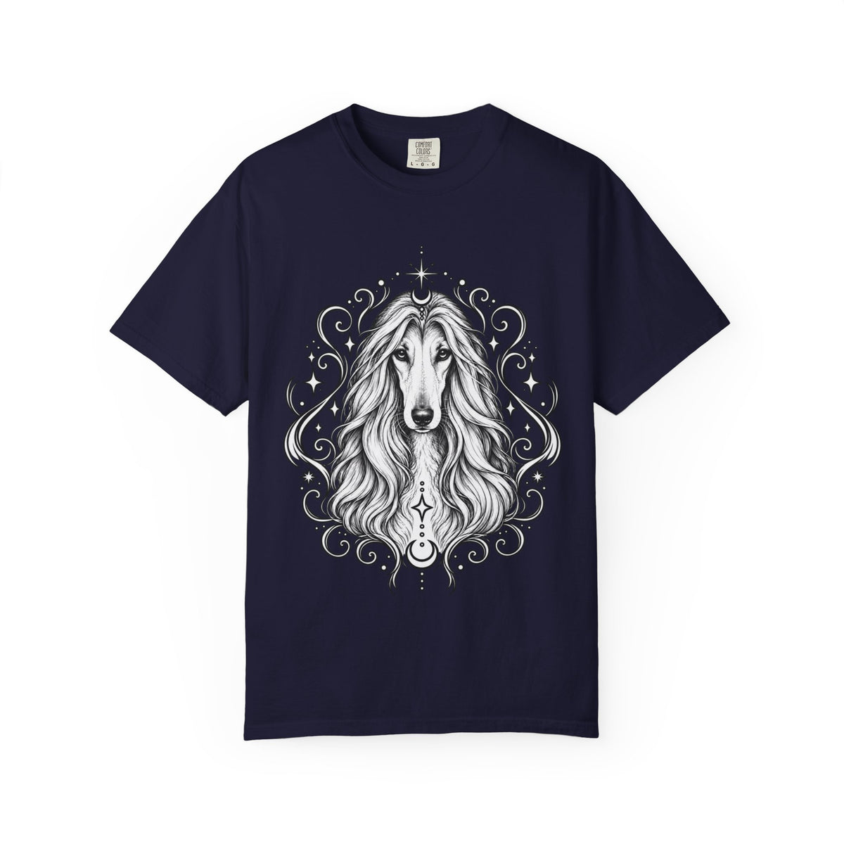 Mystical Afghan Hound Line Art T-Shirt — Minimal Dog Portrait Tee