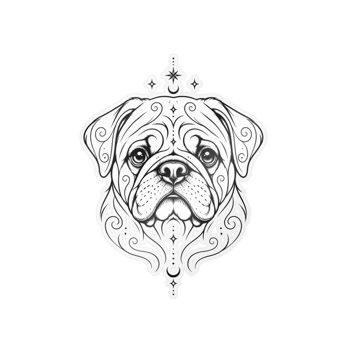 Mystical Pug Line Art Kiss-Cut Vinyl Sticker — Decorative Dog Portrait Decal