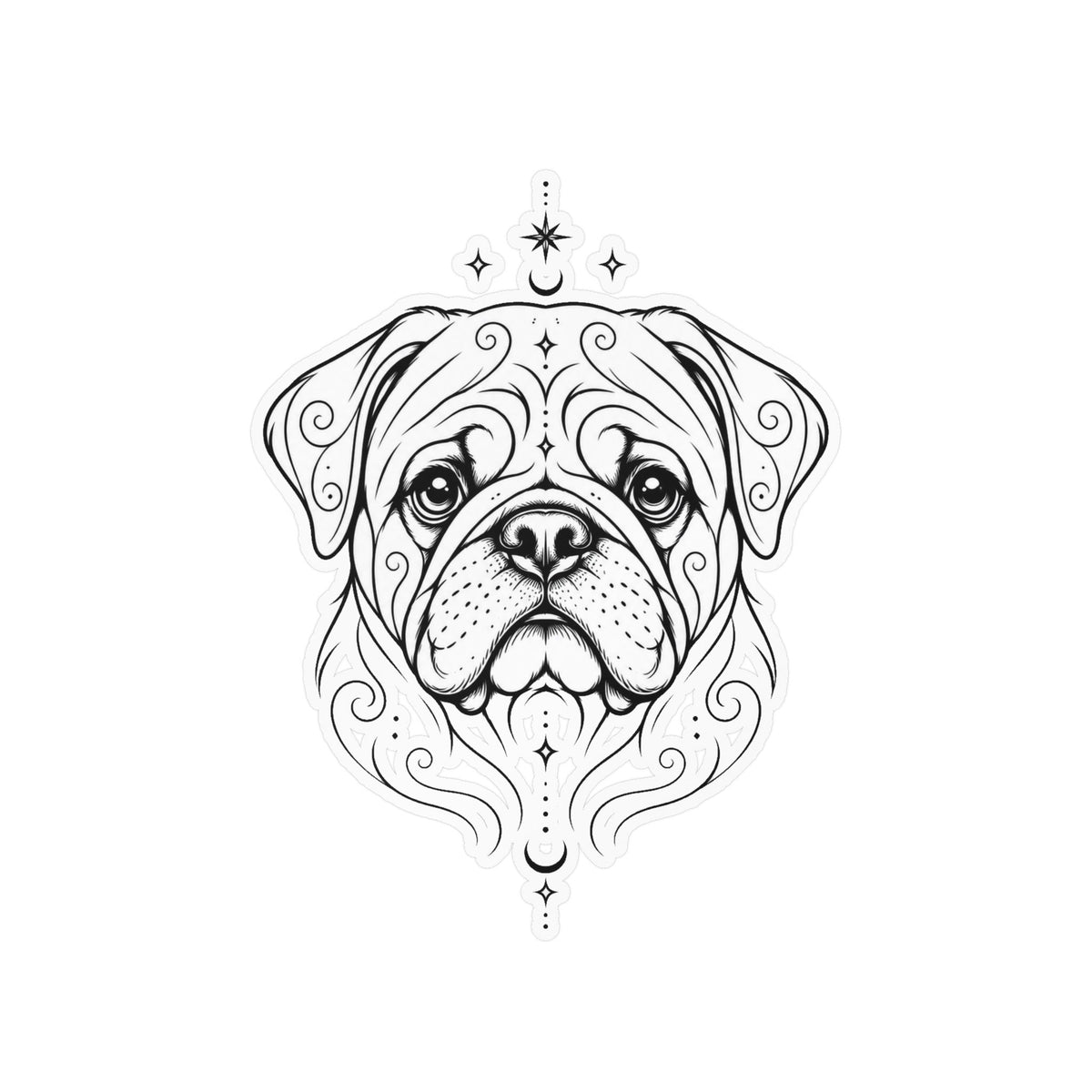 Mystical Pug Line Art Kiss-Cut Vinyl Sticker — Decorative Dog Portrait Decal