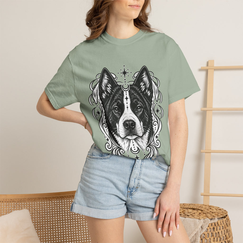 Mystical Karelian Bear Dog Line Art T-Shirt — Minimal Dog Portrait Tee