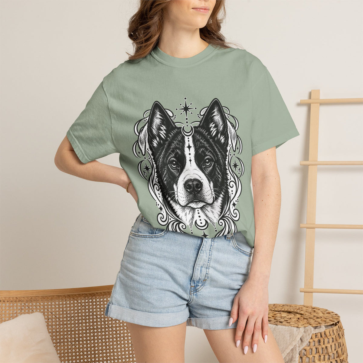 Mystical Karelian Bear Dog Line Art T-Shirt — Minimal Dog Portrait Tee