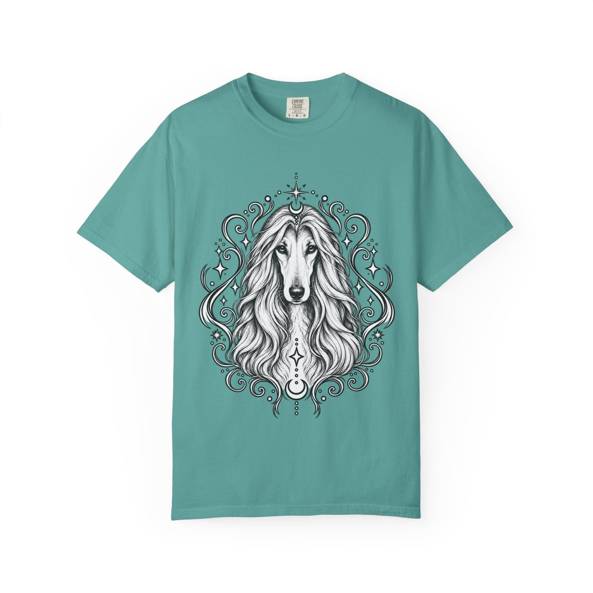 Mystical Afghan Hound Line Art T-Shirt — Minimal Dog Portrait Tee