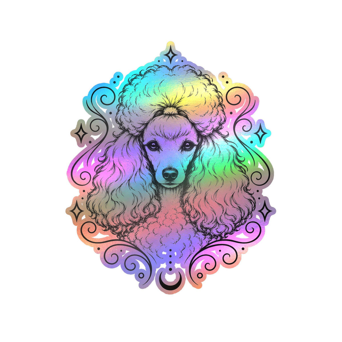 Mystical Toy Poodle Line Art Kiss-Cut Vinyl Sticker — Decorative Dog Portrait Decal