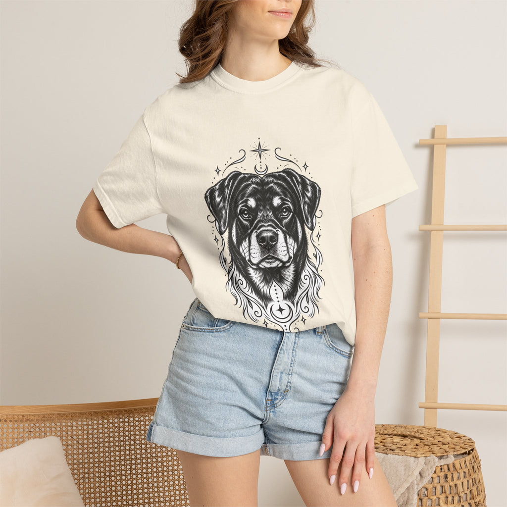 Mystical Rottweiler Line Art T-Shirt — Minimal Dog Portrait Tee