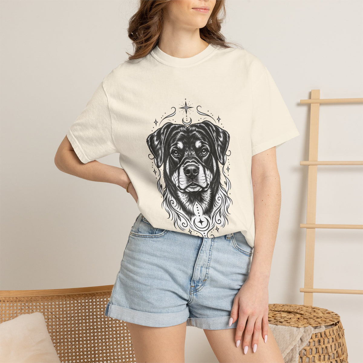 Mystical Rottweiler Line Art T-Shirt — Minimal Dog Portrait Tee