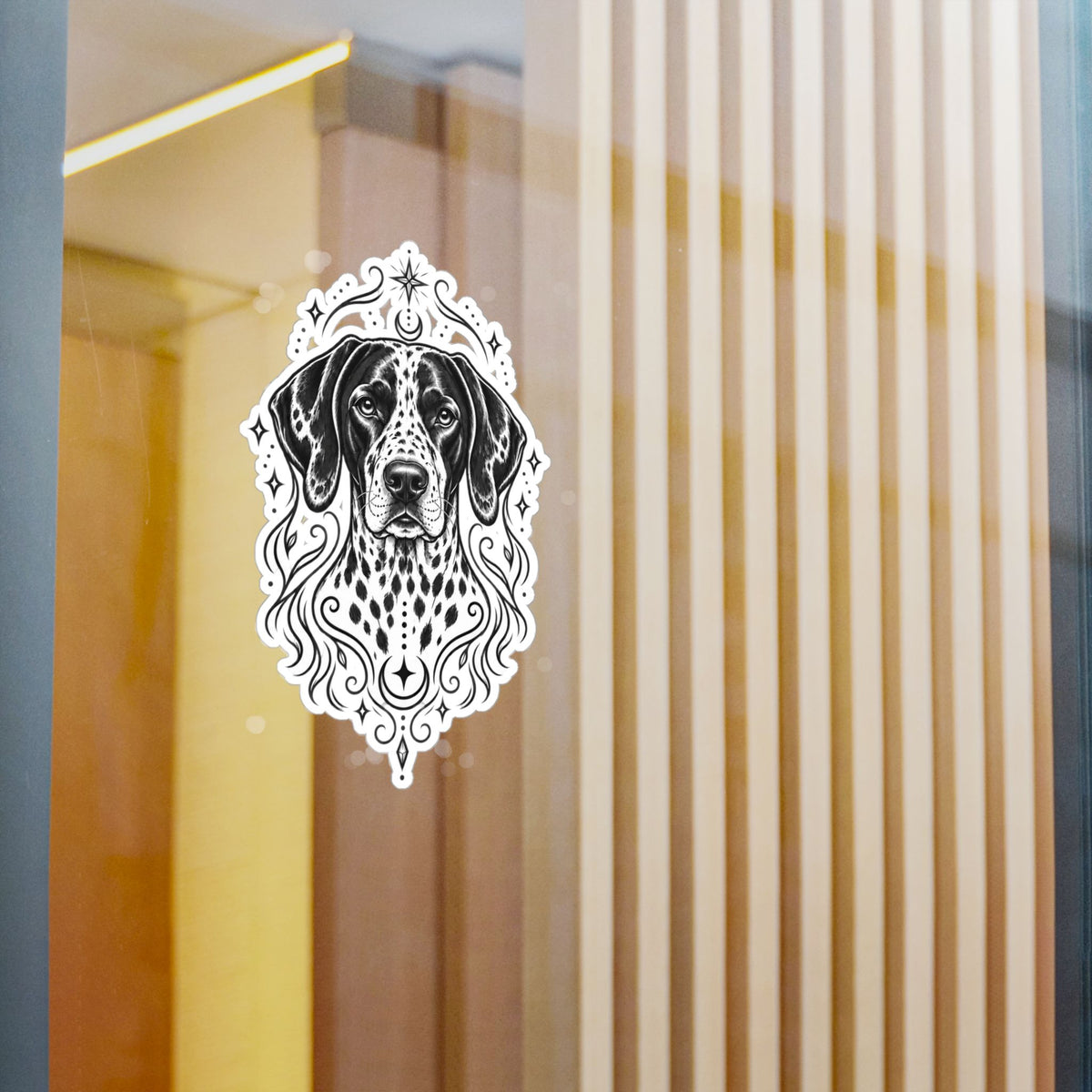 Mystical German Shorthaired Pointer Line Art Kiss-Cut Vinyl Sticker — Decorative Dog Portrait Decal