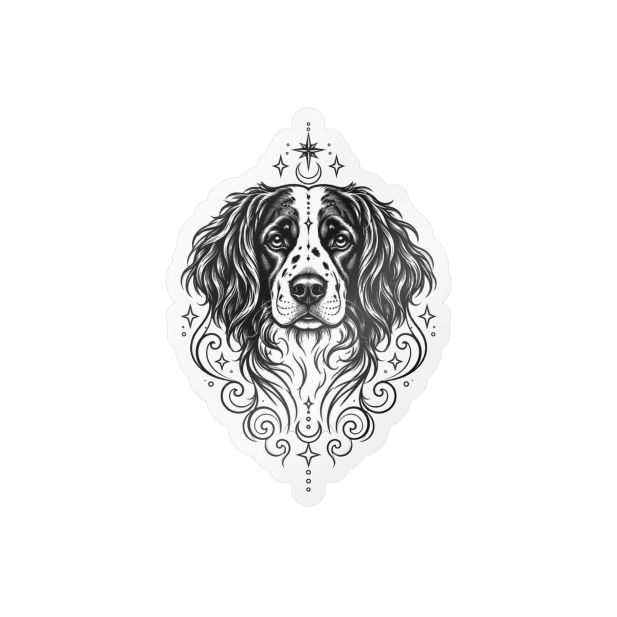 Mystical Stabyhoun Line Art Kiss-Cut Vinyl Sticker — Decorative Dog Portrait Decal