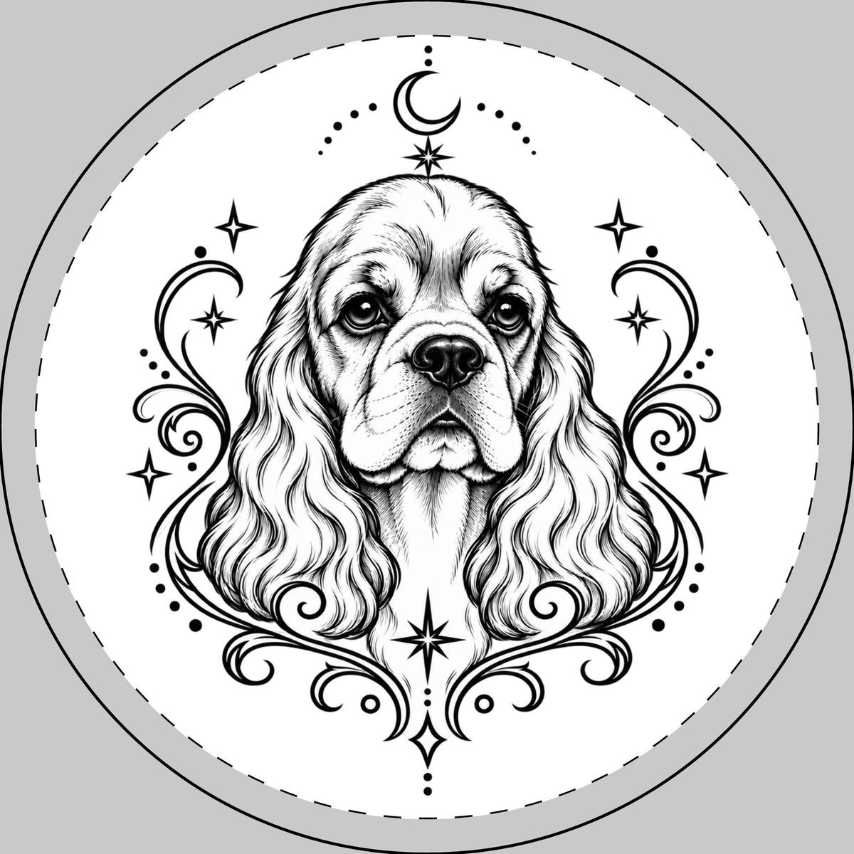 Mystical American Cocker Spaniel Round Car Magnet — Boho Dog Face Sticker