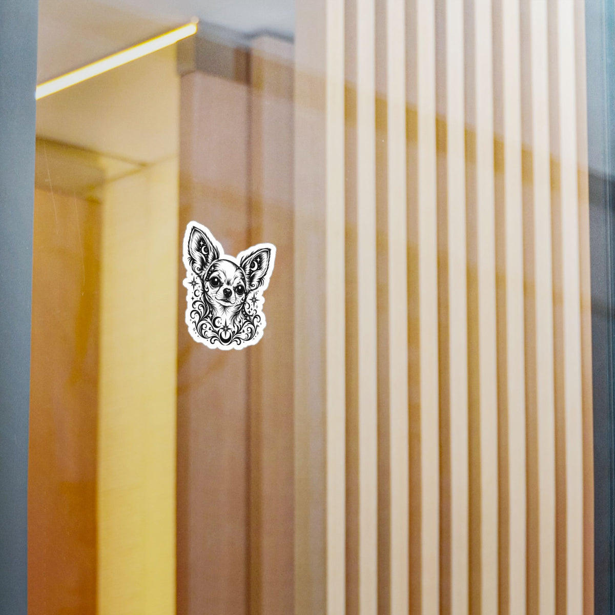 Mystical  Chihuahua LH Line Art Kiss-Cut Vinyl Sticker — Decorative Dog Portrait Decal